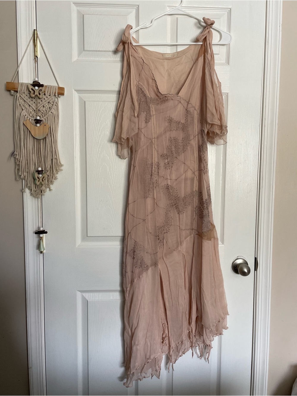 Vintage Nataya Elegant Blush Cold-Shoulder Midi Dress size small